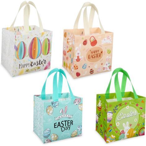 Lot de 4 sacs de chasse aux œufs de Pâques avec poignées, réutilisables, adorables lapins à la recherche d'œufs, sacs de Pâques non tissés, pour emballer des cadeaux, chasse aux œufs, accessoires de