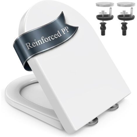 Abattant WC avec Frein de Chute, Universel Forme D, Supporte jusqu’à 200 kg, Lunette de Toilette à Fermeture Douce, Clipsable et Démontage Rapide, Facile à Nettoyer, Blanc