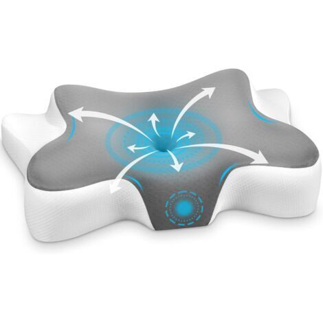 Oreiller Ergonomique Cervical Coussins Lombaires, Oreiller Memoire Forme Adapté aux Personnes Dormant avec Taie d'oreiller Amovible sur Le Côté, Le Dos et Le Ventre, Gris (1/5)