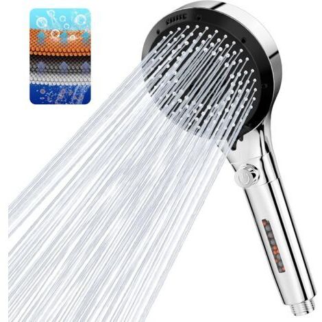 Pommeau de Douche Haute Pression, Pommeau Douche Anti Calcaire Avec 6 Types De Jets, Pommeau De Douche Economie Deau Avec Bouton D'ArrêT D'Eau - Argent (1/5)