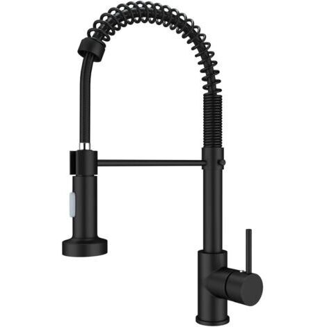 Robinet mitigeur d'évier de cuisine avec poignée unique en laiton massif noir robinet de cuisine monotrou Pulvérisateur pivotant Robinet mitigeur froid et chaud