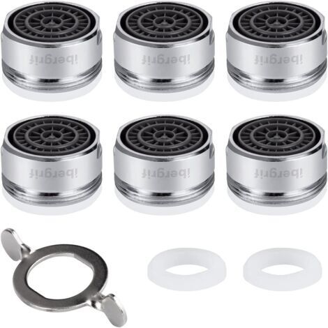 M91005, 6 Pièces Mousseur Robinet M24 Economie Eau, Aérateur de Robinet Avec Filtration 7 Couches, Embout Robinet Cuisine Avec 1 clé D'aérateur et 8 Joints, Aerateur avec Élément Filtrant (1/5)