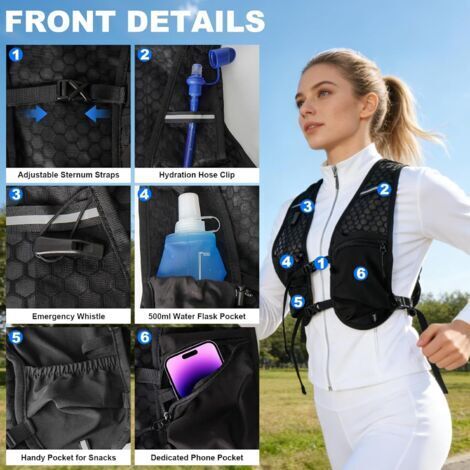Gilet De Course LED Avec Poche à Eau 2L – Léger, Respirant, Réglable, Pour Trail Et Marathon