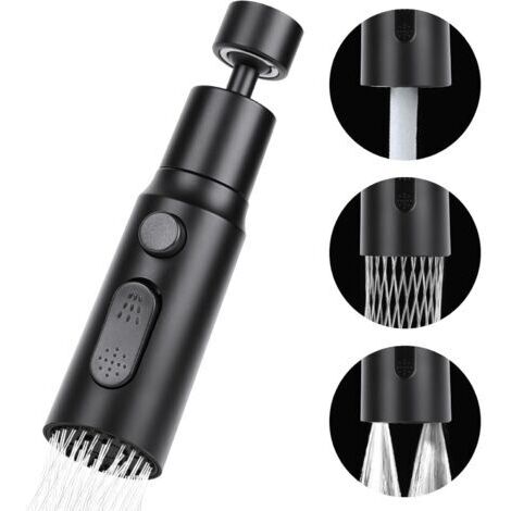 Douchette Evier Cuisine Robinet 360 Degres, 3 Modes Embout Robinet Cuisine avec Aerateur, Mitigeur Evier Cuisine Tete de Robinet Rotative, Adaptateur Robinet Universal Orientable(Noir)