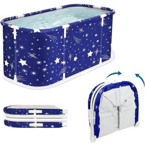 Baignoire pliable pour adulte, grande baignoire portable, baignoire pliable autoportante avec cadre en plastique, baignoire familiale pour spa et bain de glace (Bleu étoilé)
