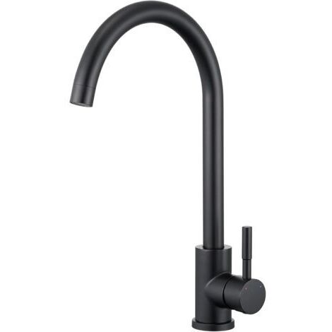 Robinet de cuisine noir en acier inoxydable, pivotant à 360°, mitigeur de cuisine, robinet d'évier de cuisine, haute pression avec bec haut, convient pour évier (1/5)