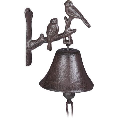 Sonnette en fonte à motif d'oiseau, sonnette murale antique, résistante aux hautes températures, décoration de jardin, corde de carillon marron, marron (1/4)