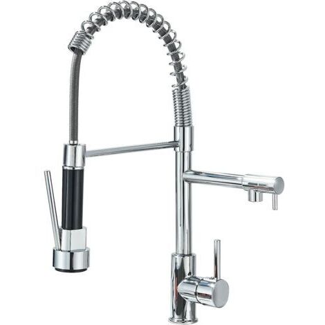 Robinet de Cuisine, Robinet de Cuisine à Ressort Haute Pression, Chromé, Pivotant à 360 Degrés, en Acier Inoxydable