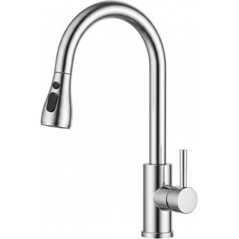 Robinet Cuisine Douchette Extractible Pivotant 360° – Mitigeur Cuisine Évier Arc Élevé en Acier Inoxydable, Robinet Flexible avec 3 Modes Jet, Tête Pulvérisation Extractible (CHROME POLI)