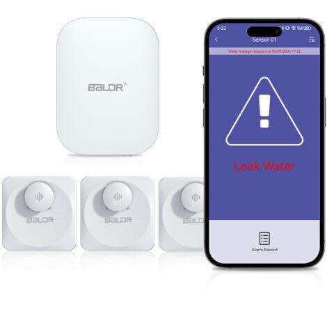 BALDR-Alarme de fuite d'eau, alarme intelligente de téléphone portable, décibel 100db, appel dans toute la maison, inspection intelligente (1/4)