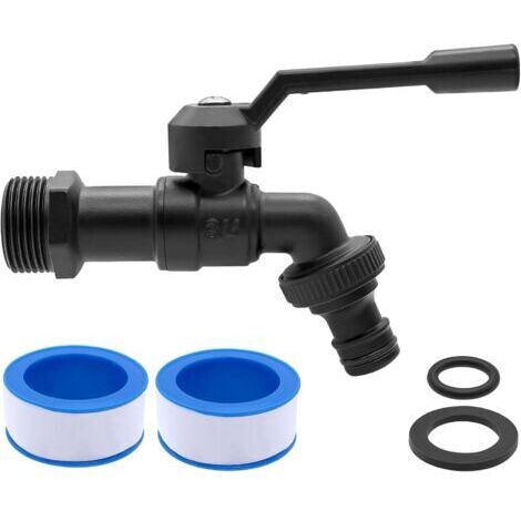 Robinet de jardin en laiton de 3/4" - Résistant au gel - 20 °C - Résistant à la chaleur - 120 °C - Avec raccords de tuyau - Noir (1/5)