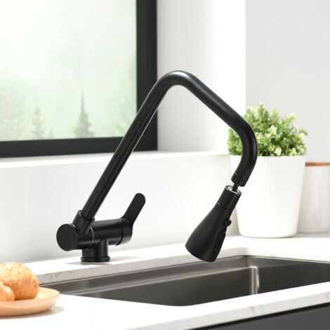 Mitigeur Cuisine Rabattable, Robinet Cuisine Rabattable Avec 3 Jets Modes,robinet Cuisine Pliable Pour Fenêtre,Mitigeur Evier Cuisine En Acier Inoxydable 304 Brossé (noir)