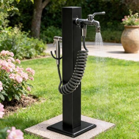 Colonne d'eau de jardin, robinet de jardin, noir, avec pistolet pulvérisateur et tuyau, pompe à eau en acier inoxydable, robinet extérieur résistant au gel avec crochet, point de robinet, terrasse (60