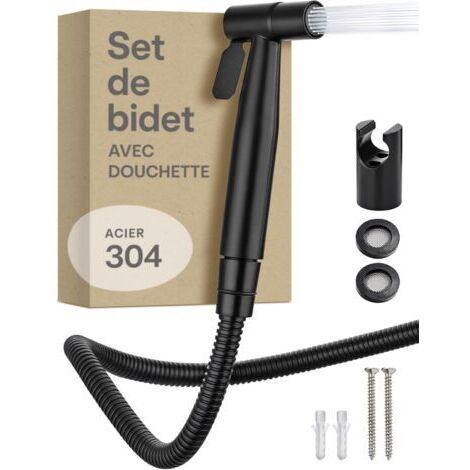 Kit Douchette WC Complet - Pulverisateur Bidet à Main avec Pomme de Douche pour Toilette, Tuyau - Acier inoxydable – Pour raccord standard G1/2 – Installation facile (noir) (1/5)