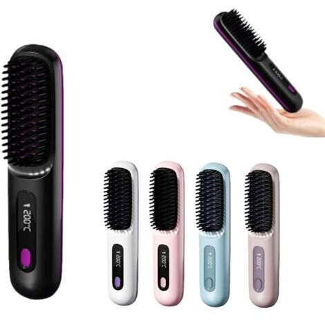 Brosse Cocoony pour Cheveux Courts Brosse Lissante Rechargeable Portable, Design Durable, avec Affichage LCD, Réglage de la température en 3 étapes,Pour Coiffage Quotidien & Voyage
