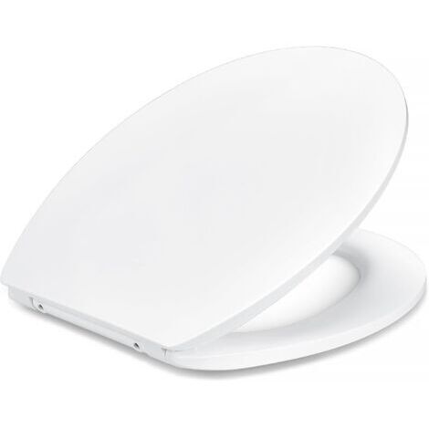 Siège WC Ovale, Fermeture en Douceur, Charnières à Déclipsage Rapide, Taille Universelle, Urée Antistatique, Finition Porcelaine, Blanc