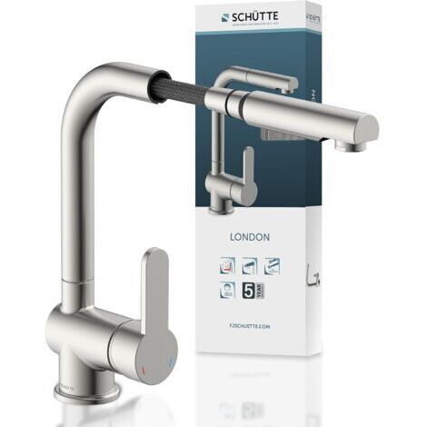 London Robinet Cuisine avec Douchette Extensible Mitigeur Rabattable Mitigeur Robinet Evier de Cuisine avec Douchette, Rotative à 360° Froid & Chaud Disponible, Acier Inoxydable