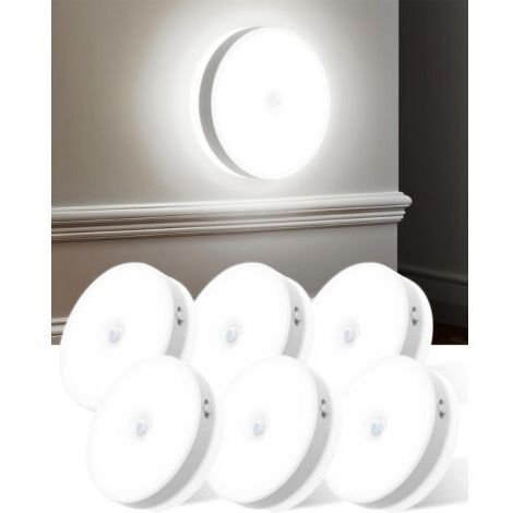 Lumières à Détecteur de Mouvement Intérieur Lot de 6, Éclairage Double Face USB Rechargeable, Lampes Murales Magnétiques, Veilleuses pour Cuisine, Armoire, Escalier et Sous-Armoire
