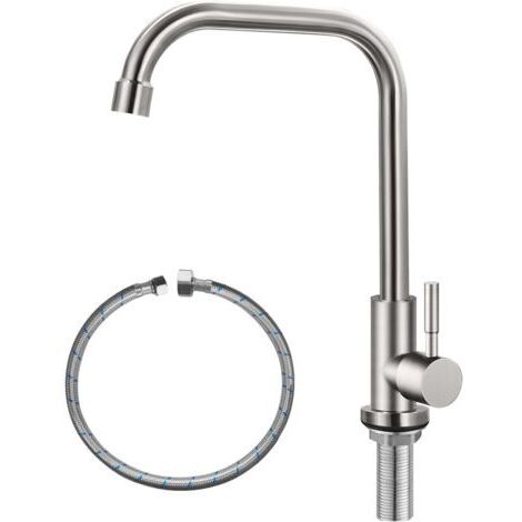 Seul robinet d’eau froide, robinet de cuisine monotrou, acier inoxydable SUS304, nickel brossé (1/5)