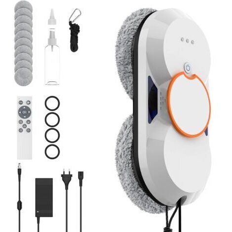 Robot Laveur de Vitre, 5600Pa Robot Nettoyeur Vitre avec Double Pulvérisation D'eau, 3 Modes de Nettoyage, Télécommande, Navigation Intelligente, Protection Antichute&8 Chiffons, Pour Surfaces Lisses
