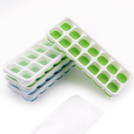 Bac à Glaçons, Lot de 4 Moule à Glaçons avec Couvercle, 14 Bac à Glaçons en silicone, Certifié LFGB et Sans BPA pour Purée de Bébé, Whisky Fruité, Vert et Bleu (1/5)