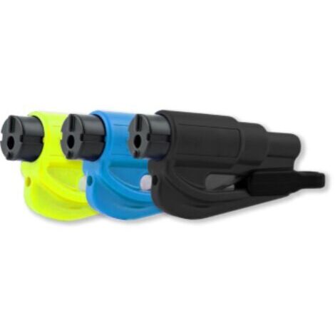 Marteau de sécurité multifonctionnel 2 en 1, coupe-ceinture de sécurité, outil d'évacuation pour porte-clés de voiture (noir, jaune, bleu) (1/4)