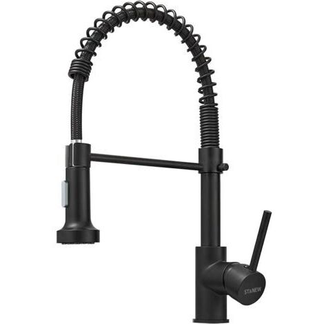 Robinet de Cuisine avec Douchette Pivotante 360°, 2 Modes de Pulvérisation, Design Économiseur d'Eau, Installation Facile, Noir