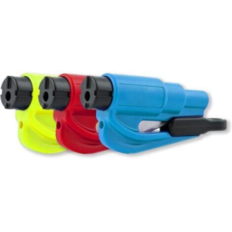 Marteau de sécurité multifonctionnel 2 en 1, coupe-ceinture de sécurité, outil d'évacuation pour porte-clés de voiture (rouge, jaune, bleu) (1/4)