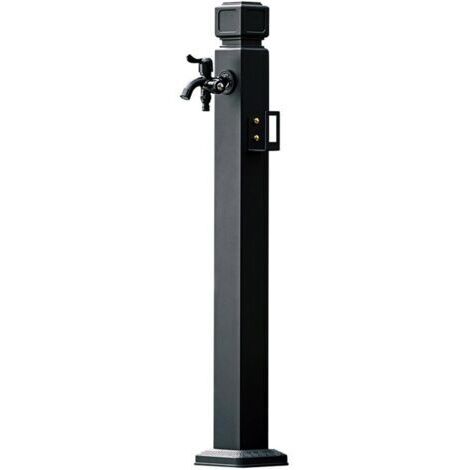 Fontaine Colonne d'eau de jardin en alliage d'aluminium for extérieur, support de tuyau carré autoportant avec robinet à double sortie, robinet vertical à montage au sol column(95cm)