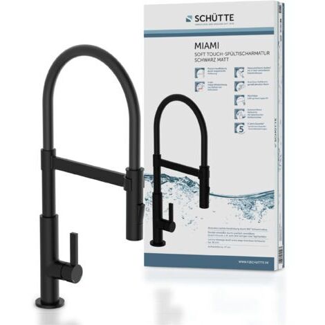 79147 Miami Robinet de Cuisine 360° avec Tuyau Soft Touch Mitigeur monocommande avec douchette magnétique Extensible pour évier Noir Mat (1/5)