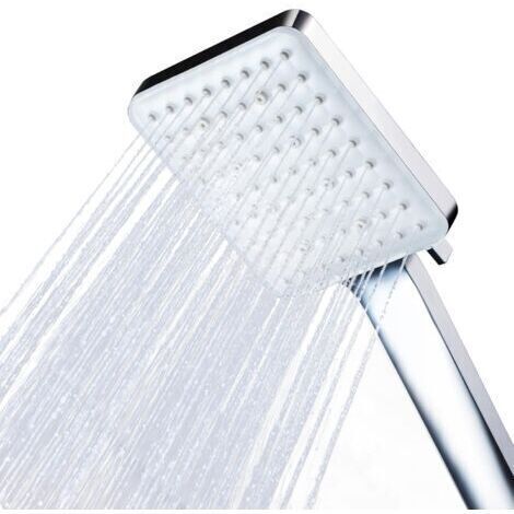 Pommeau de douche haute pression carré – 6 modes de jet réglables – Finition chromée – Installation facile sur tuyaux standards