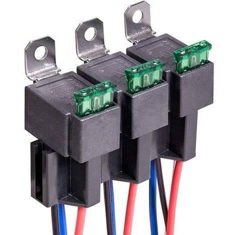 3pièces Relais Automobile 12V, 4Broches SPST avec Fusibles à Lame ATO/ATC 30A, Normalement Ouvert pour La Voiture, Prise avec Fils 12AWG (1/5)
