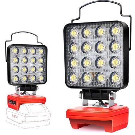 Lampe de batterie pour batterie Milwaukee M18 18 V 48 W, batterie de lampe de travail LED, batterie de phare LED lumineuse, phare sans fil avec chargement de type C et USB (sans batterie)
