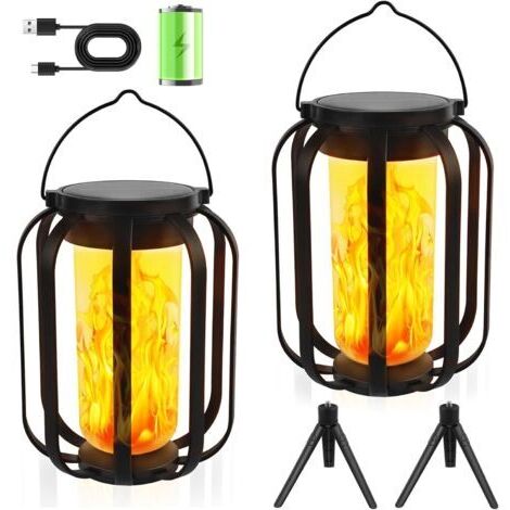 Lanterne Solaire Suspendue Extérieur avec Flamme Réaliste 3D, IP65 Étanche Auto Détection, Luminaire Déco pour Murale Jardin, Clôture, Allée, Porche, Balcon - Éclairage Automatique Jour/Nuit (1/5)