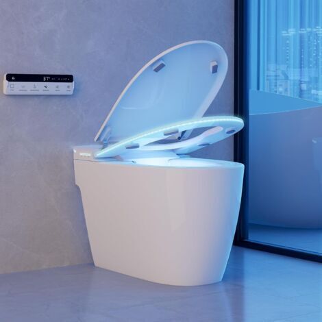 Toilette Intelligente avec Réservoir Intégré, WC Japonais Automatique sans Limitation de Pression d'Eau, Chasse Siphon Jet, Siège Chauffant et Séchage, Blanc, Sortie Horizontale (70x40x45cm)