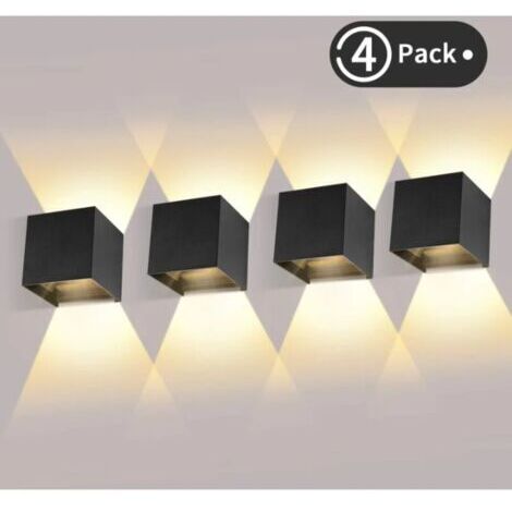 4 Pièces Applique Murale LED Exterieur 12W Appliques Murales Interieur 3000K Blanc Chaud Design Etanche IP65 - Noir (1/5)