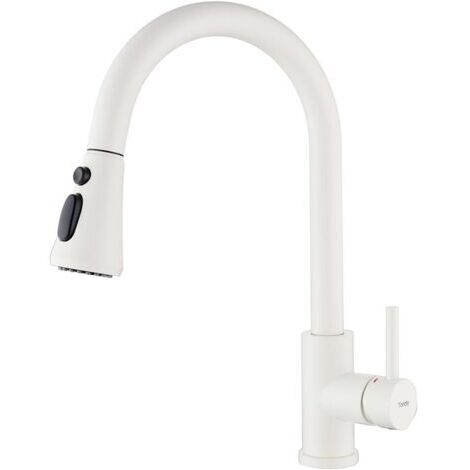 Robinet de Cuisine Blanc avec 3 Modes de Pulvérisation, Mitigeur Évier Extractible, Robinetterie Monocommande Rotatif à 360° en Acier Inoxydable SUS304, Cartouche Céramique (1/5)