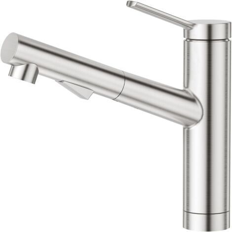 Robinet Cuisine avec Douchette Extractible, Mitigeur Cuisine avec 2 Modes de Jet, Robinet Évier Cuisine Pivotant à 120°, Acier Inox Brossé