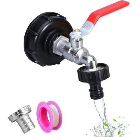 Robinet Cuve 1000L Avec Adaptateur Robinet Tuyau Arrosage, S60X6 IBC Raccord Robinet, Robinet de Jardin pour Recuperateur Eau de Pluie (Adaptateur en plastique 3/4")