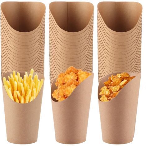 100 pièces Bubble Waffle Cornets à frites, 12oz gobelets en papier kraft gobelets en carton, papier kraft cornets à frites pour gaufres, frites, pop-corn et crème glacée