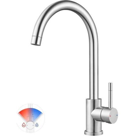 Robinet Cuisine, Acier Inoxydable, Résistant à la rouille et aux éclatements, Mitigeur Cuisine Pivotant à 360, Arc Élevé Débit, Brossée