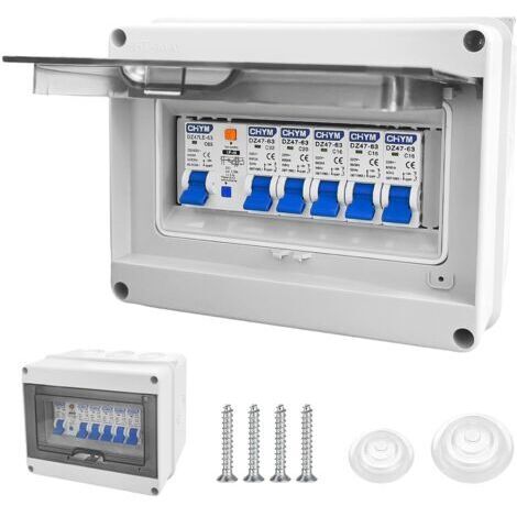 Coffret Electrique Etanche, Tableau Electrique avec Disjoncteur, Boite multiprise IP65 pour Caravanes/Garages/Ateliers/Villas, Bornier Electrique avec Disjoncteur 63A CA 3x16A + 20A + 32A