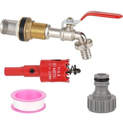 Robinet à boisseau sphérique 1/2" en laiton IBC, robinet de réservoir d'eau S60 x 6 avec raccord de tuyau, filtre filtrant, scie cloche, réservoir d'eau de pluie, accessoires de réservoir IBC (1/5)