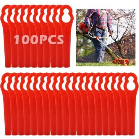 Lot de 100 lames de rechange en plastique, accessoires pour coupe-bordure, lames de rechange en plastique pour coupe-bordure à batterie… (1/5)