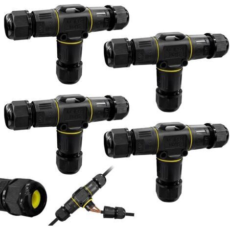 Lot de 4 connecteurs de câble étanches à 3 broches IP68 - Manchon de connexion pour câble de 5 à 12 mm de diamètre - Boîte de jonction en saillie - Étanche - Pour jardin, sol, toit, extérieur (1/5)