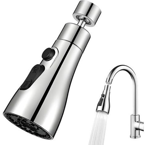Douchette Robinet Cuisine 360° Rotatif 3 Modes Embout Robinet Cuisine,Universel Mousseur Robinet Cuisine pour Évier (Argent) (1/5)