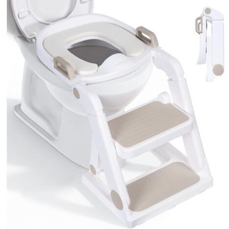 Reducteur Toilette Enfant avec Marche Beige à Partir de 18 Mois - Rehausseur Toilette Pour Garçons et Filles - Pliable Adaptateur WC pour Enfant avec Réglage en Hauteur Continu