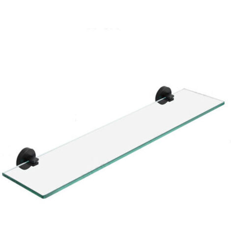 étagère en verre avec support en acier inoxydable, étagère de salle de bain 60 cm, étagère flottante en verre trempé, fixation murale, finition polie/noir (1/2)