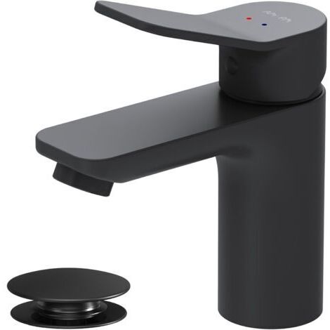Robinet Salle Bain, Mitigeur Lavabo Noir Mat à Économie d’Eau avec Bonde Clic-Clac, Robinet Lave-Main Anti-Rayures, Facile à Nettoyer, Hauteur de Bec 79 mm