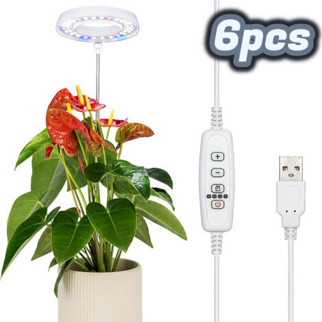 Lampe de jardin LED à spectre complet, lampe de culture intérieure avec chargeur USB et minuterie automatique 4/8/12/18 heures, lampe de jardin LED avec 3 modes d'éclairage et 5 niveaux de luminosité, (1/5)